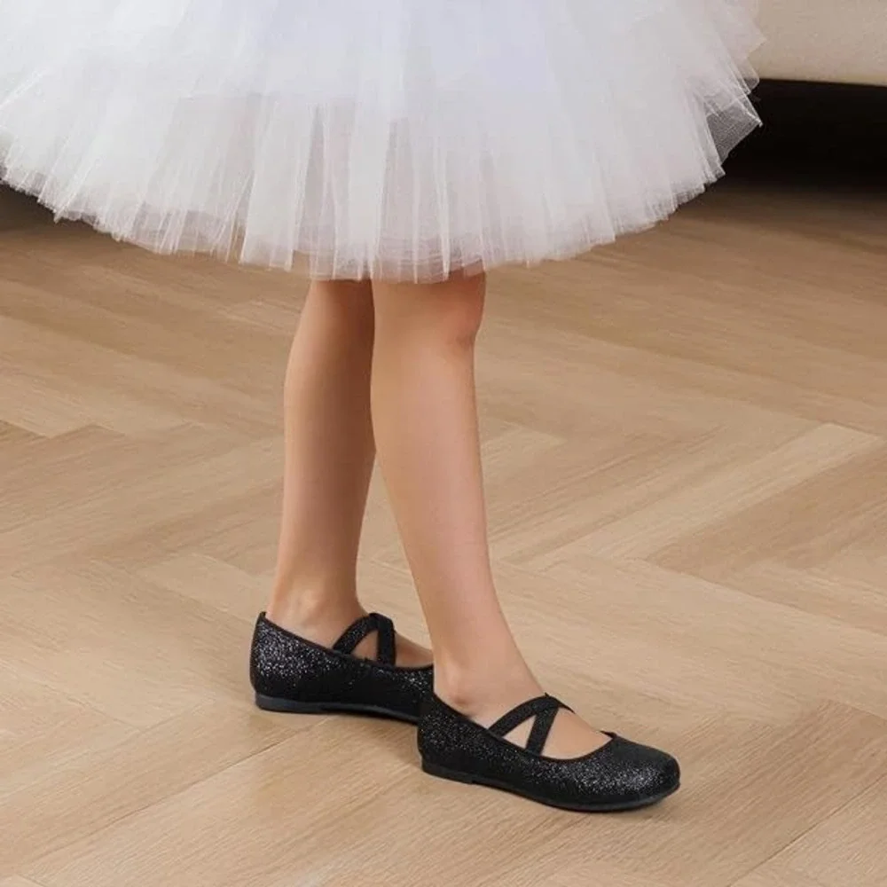 Dream Pairs Girls Ballerina Mary Jane Flat Dress Shoes - Black Sparkle - Sz 12